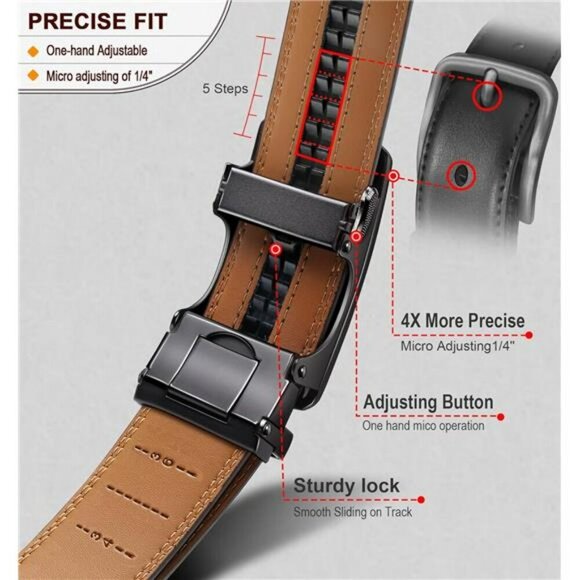 BULLIANT Mens Leather Ratchet Belt Adjustable Dress Belt Formal Work Gift - Picture 4 of 7